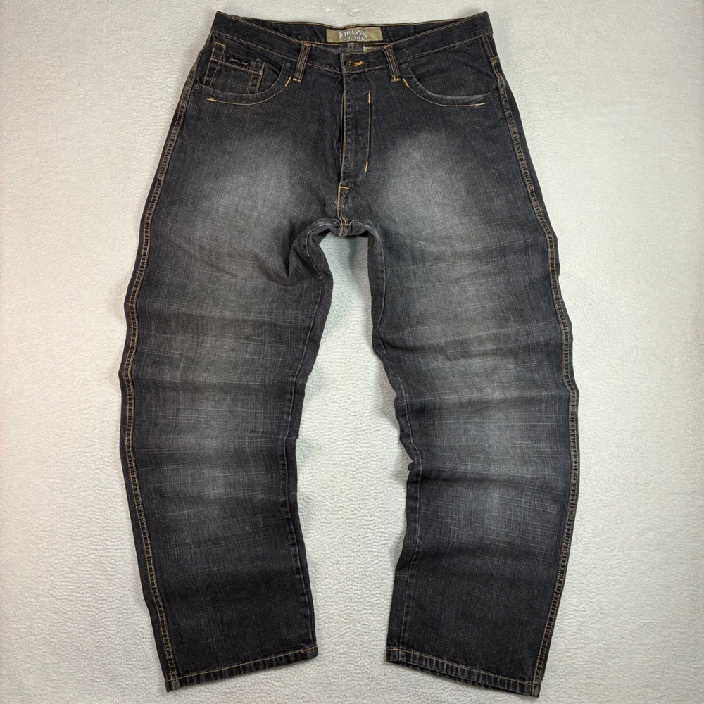 Y2K Jordan Craig Baggy Jeans Men 38x34 Black Faded Loose Straight Denim Vintage